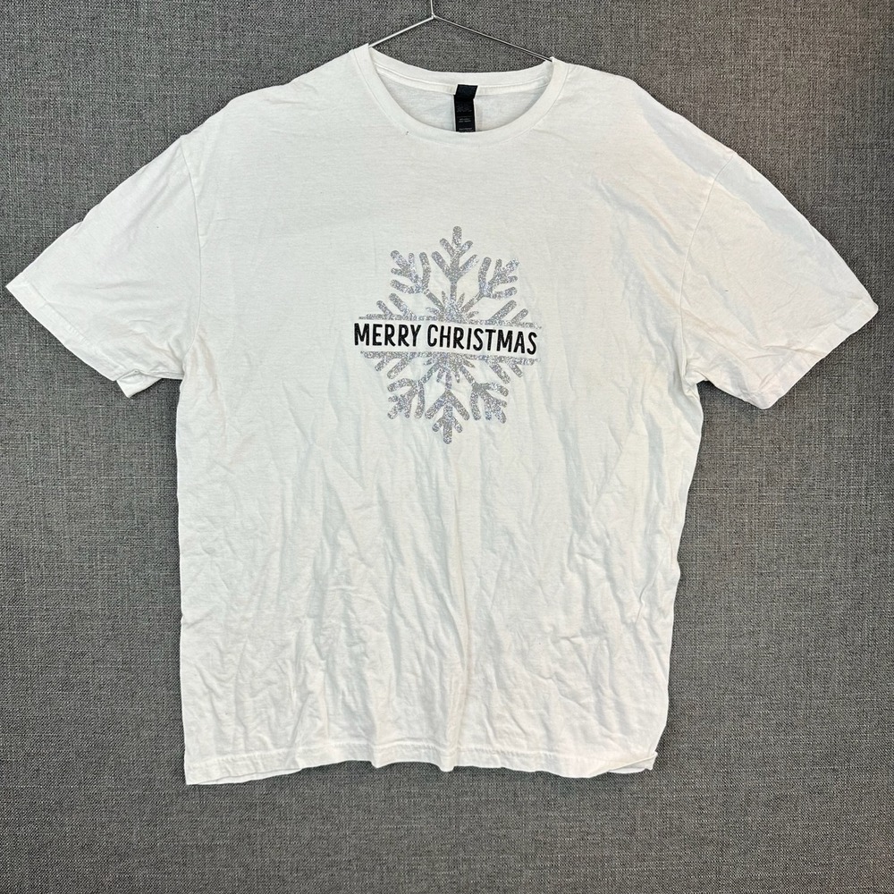 Gildan Softstyle White Merry Christmas Snowflake Graphic T-Shirt XL